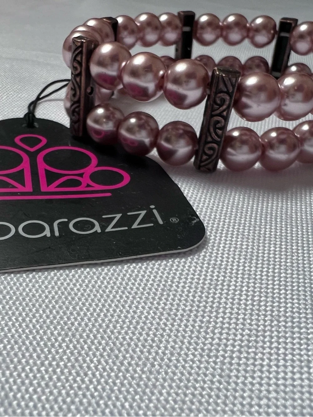 paparazzi Pink Pearl Triple-Row Bracelet with Copper Accents